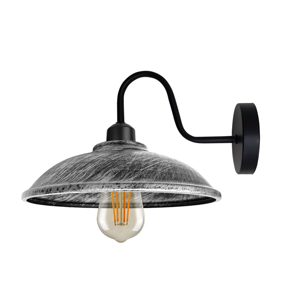 Brushed Silver Wall Light Fixture Swan Neck Hemisphere Home by Home Symphony with warm Edison bulb