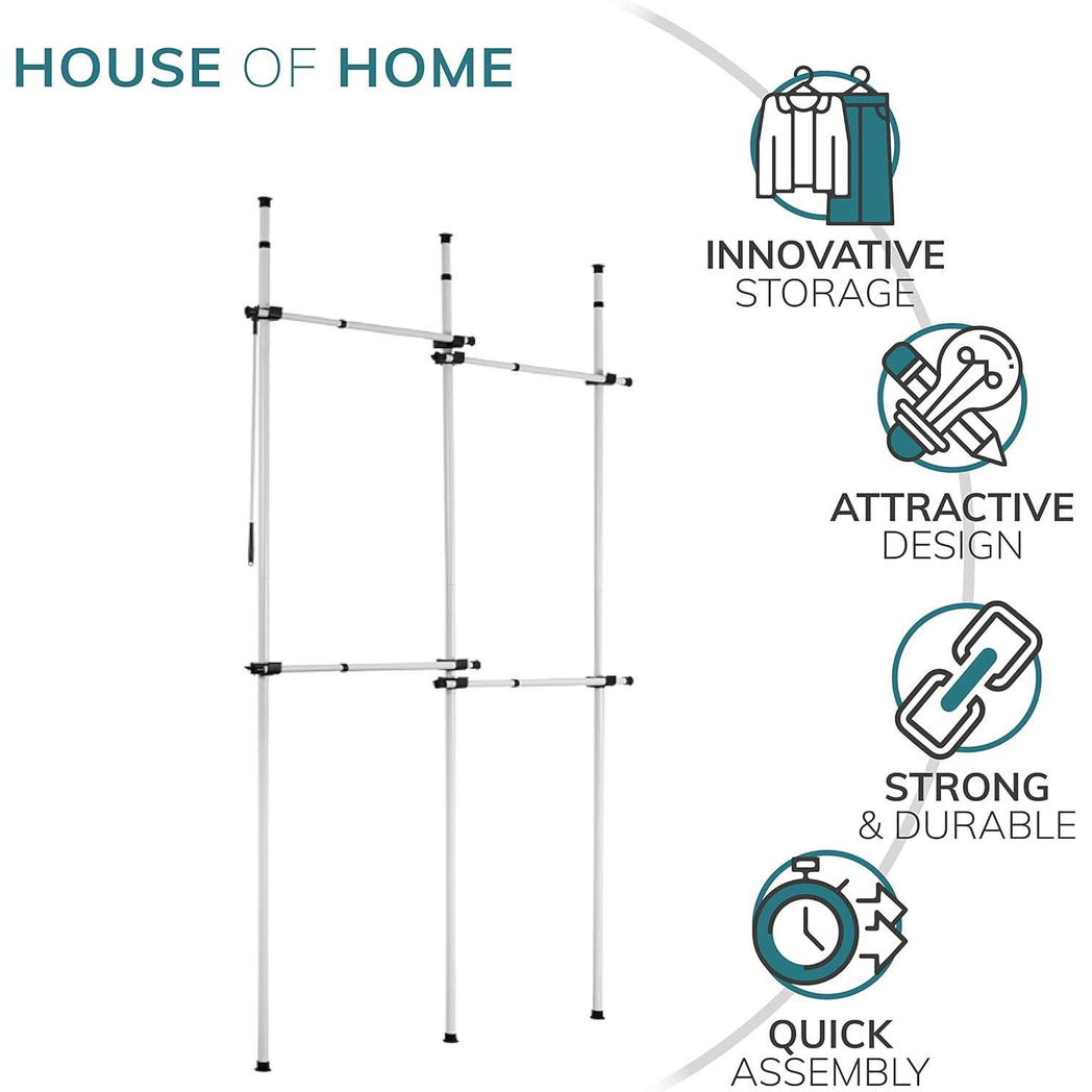 Double Black Telescopic Wardrobe Organiser Hanging Rail Clothes Rack Adjustable Storage Shelving - Direct Online Houseware - Home Symphony