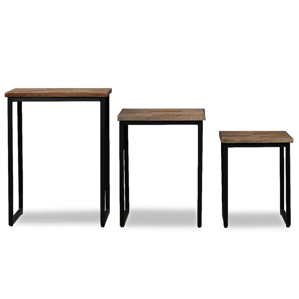VidaXL Nesting Coffee Table Set Three Pieces Solid Reclaimed Teak Industrial Style For Living Room - vidaXL - Home Symphony