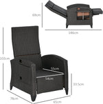 Outsunny Outdoor Recliner Chair with Cushion Rattan Reclining Lounge Chair by Outsunny