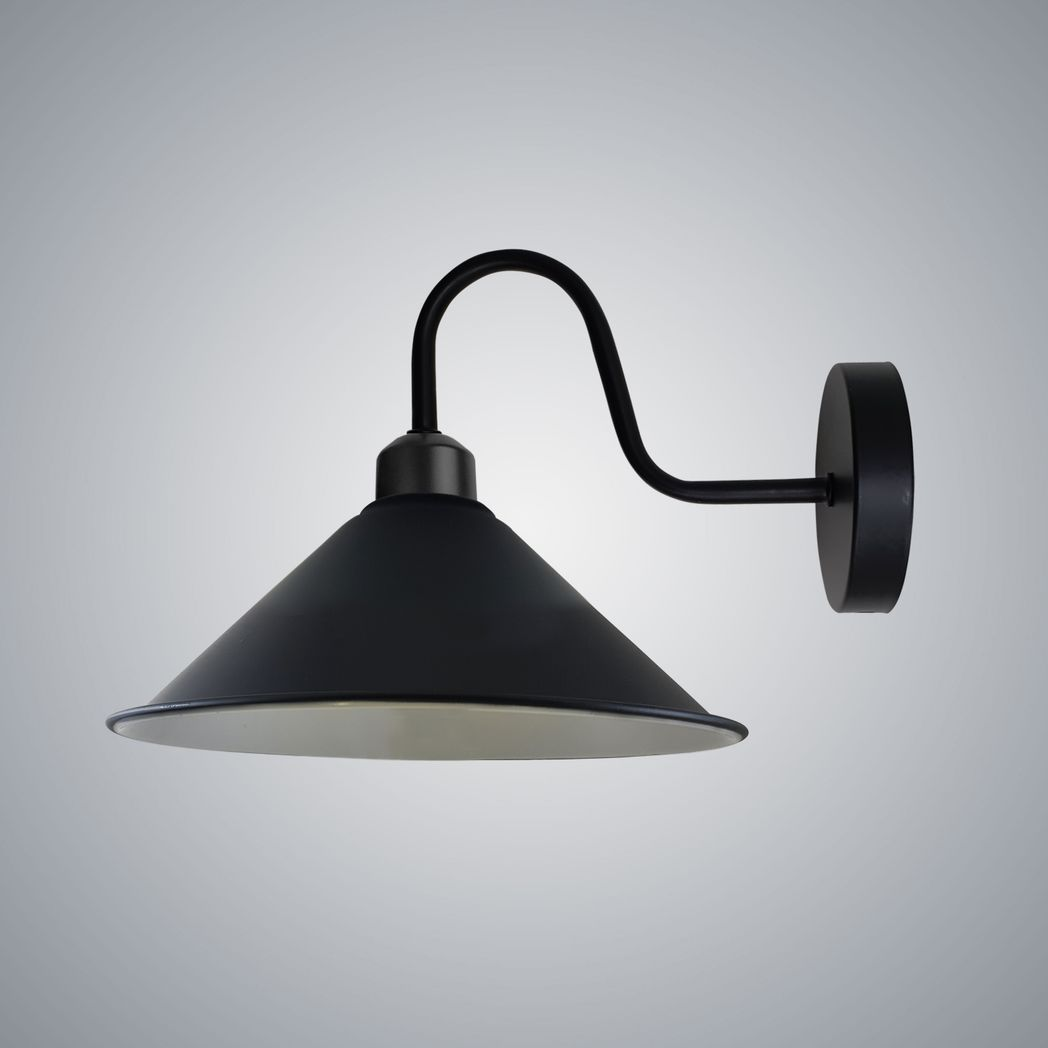 Premium Wall Sconce Cone Shade Swan Neck Dimmable Home by Home Symphony black metal with downward cone shade