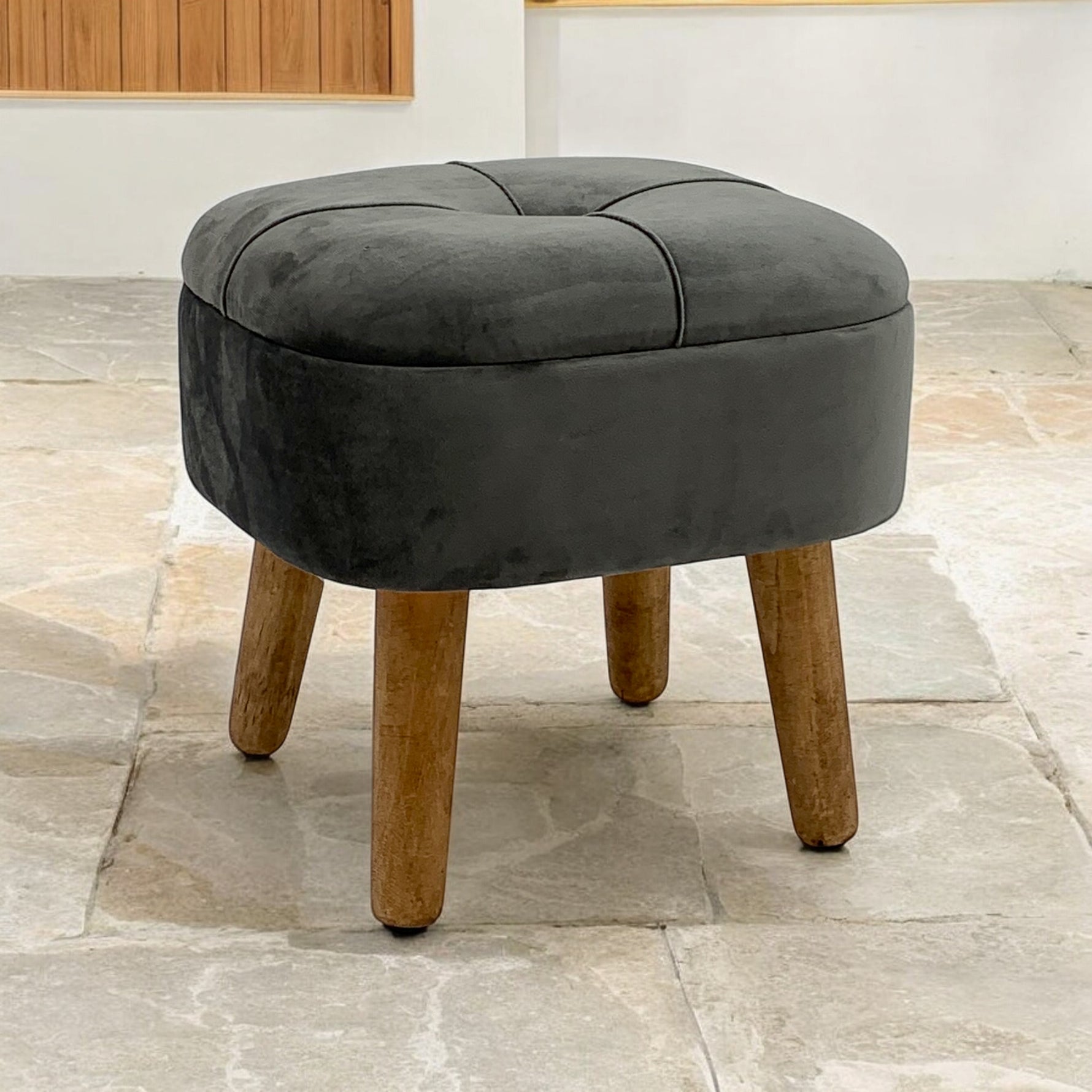 Premium Velvet Ottoman 18in Square Soft Gray Upholstery For Living Room Comfort And Lounge Style - MSL - Home Symphony