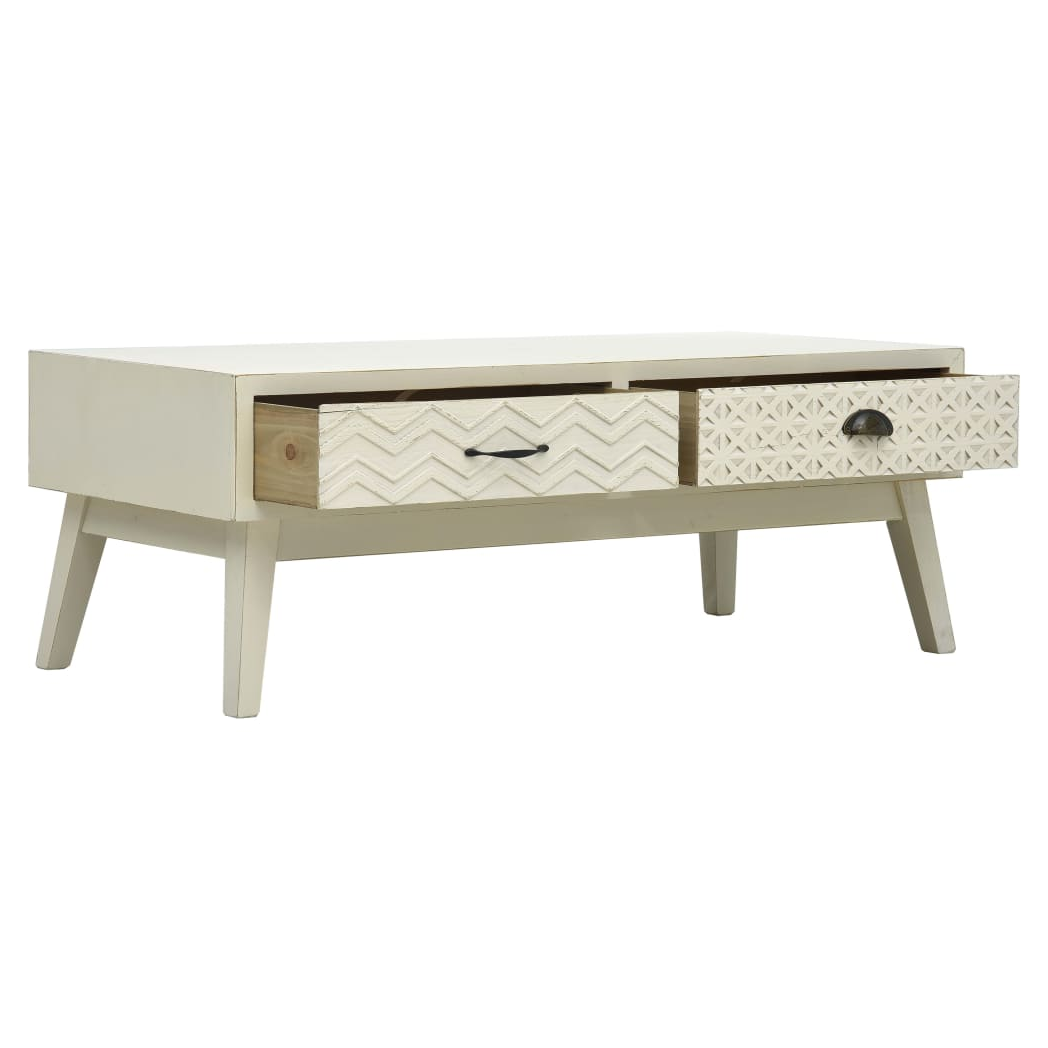 VidaXL Coffee Table 110x50x40 cm Two Drawers With Carved Fronts Grey Vintage Wood Living Room