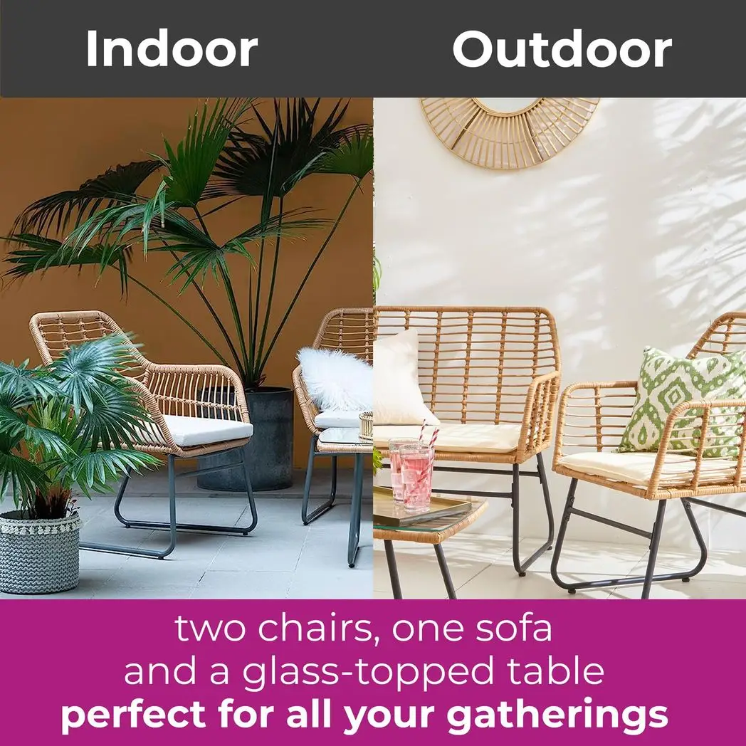 Neo Neo 4 Piece Wicker Bamboo Style Garden Sofa, Table & Chairs Set - Garden Sofa Sets