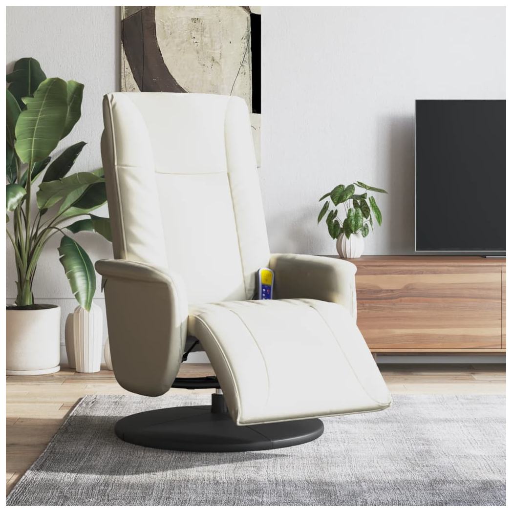 VidaXL Massage Recliner Chair Footrest Cream Leather - vidaXL - Home Symphony