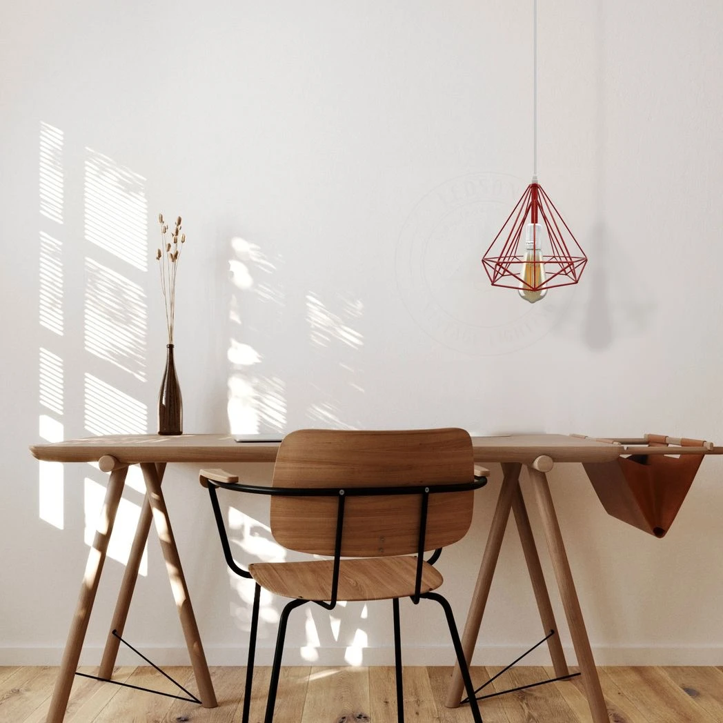 LEDSONE Red Vintage Industrial Pendant Lamp Geometric Cage E27 Loft Lighting For Home Decor - Ceiling Lights