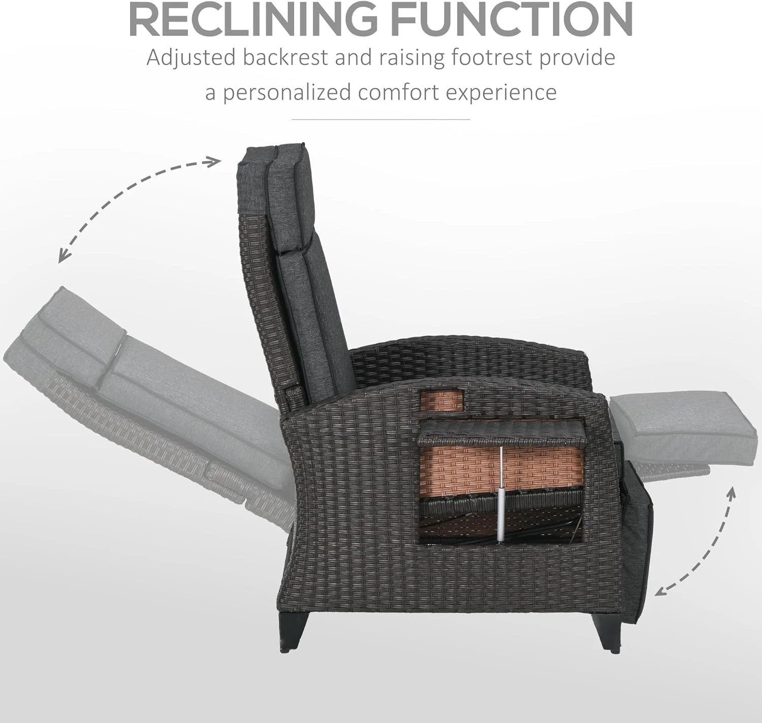 Outsunny Outdoor Recliner Chair with Cushion Rattan Reclining Lounge Chair by Outsunny