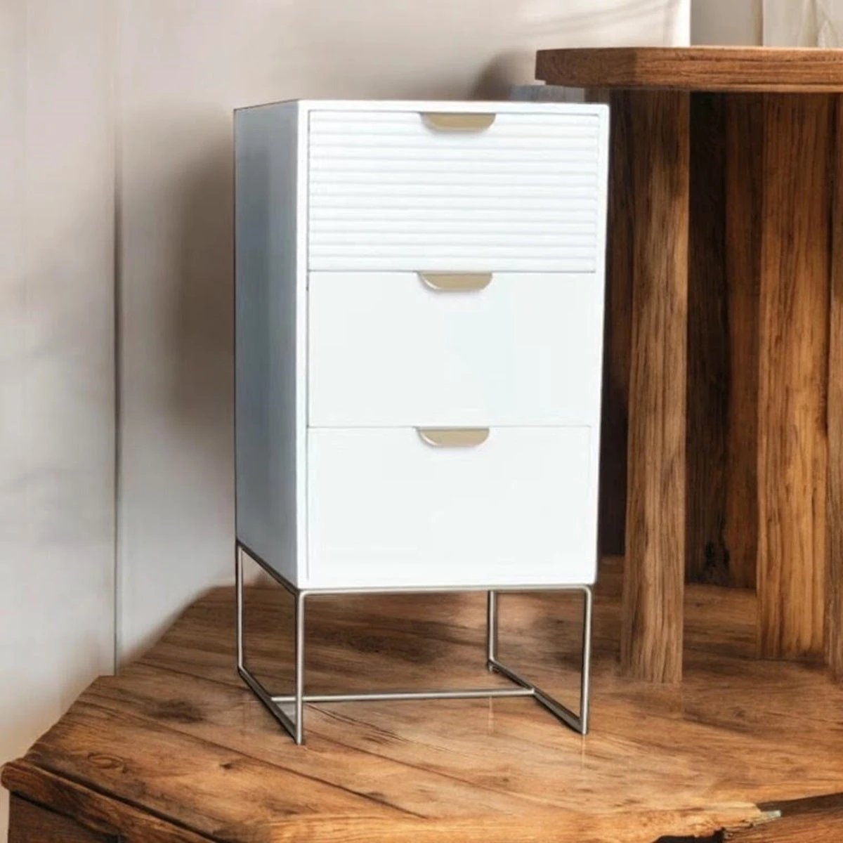 Premium White Wood Bedside Table 64cm Wide Decorative Scalloped Edge Three Drawer For Small Bedrooms by MSL