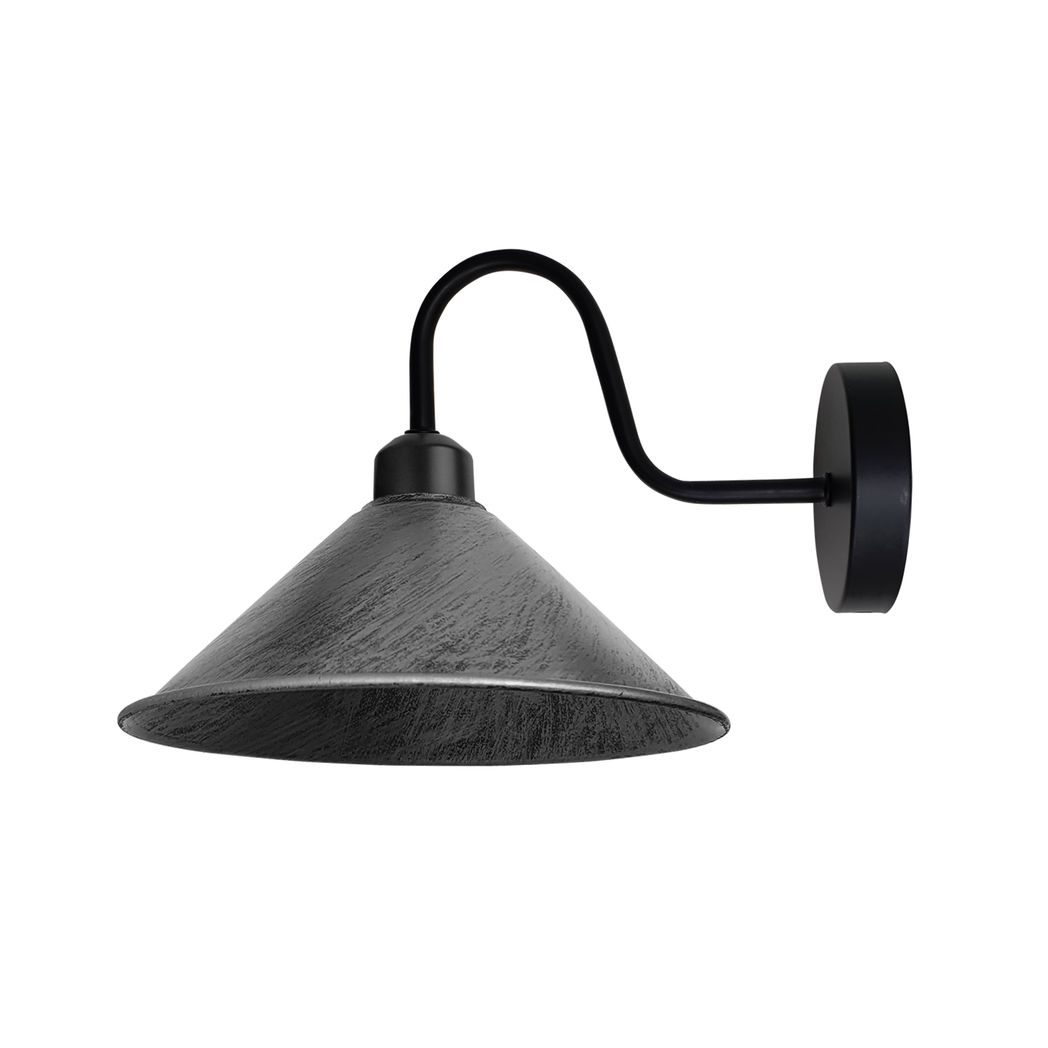Brushed Silver Wall Light Fixture 12cm Cone Shade Hallway by Home Symphony, wall light with a curved black arm.