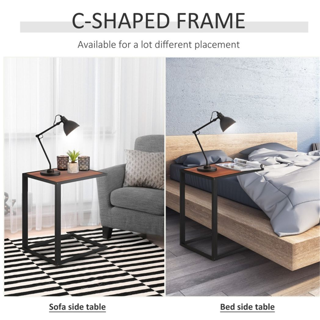 Premium C Shaped Side Table With Wood Top And Steel Frame Compact Size Under Sofa Clearance For Sofa Or Living Room - N/A - Home Symphony