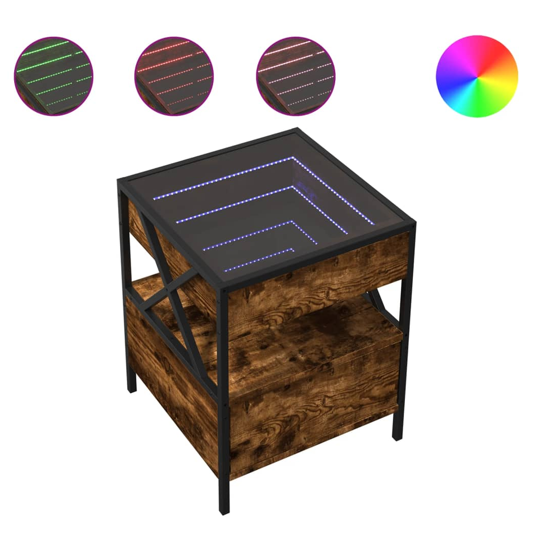 vidaXL Coffee Table 40x40x51 cm Infinity LED Mirror Smoked Oak Finish For Living Room - vidaXL - Home Symphony