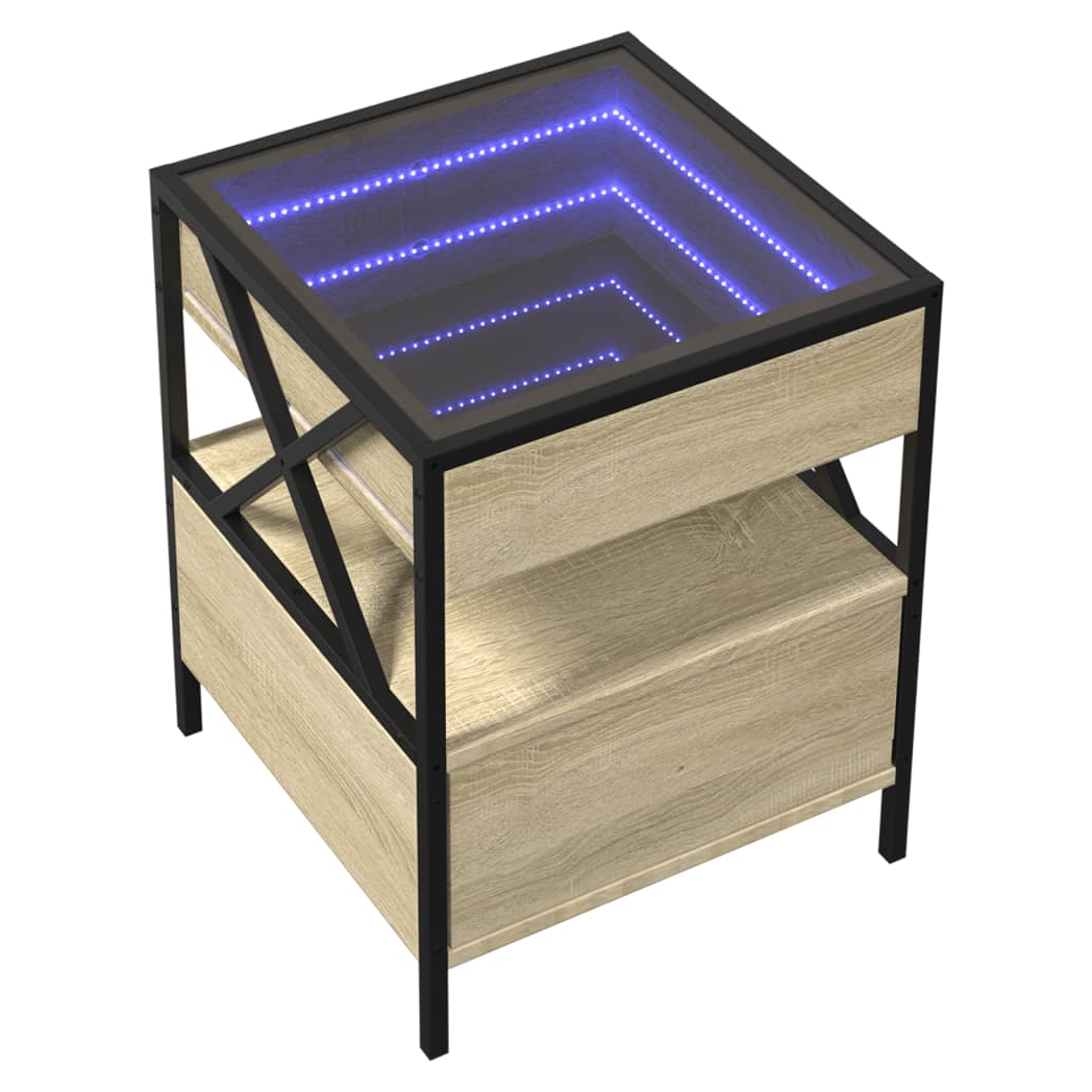 vidaXL Coffee Table 40x40x51 cm Infinity LED RGB Mirror Sonoma Oak For Living Room - vidaXL - Home Symphony