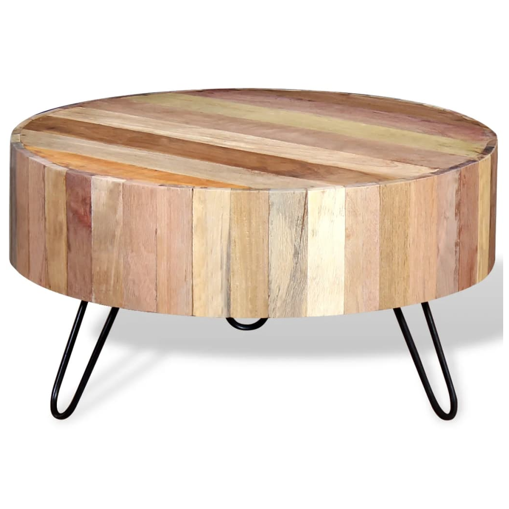 VidaXL Reclaimed Wood Coffee Table Industrial Round Design Handcrafted Living Room