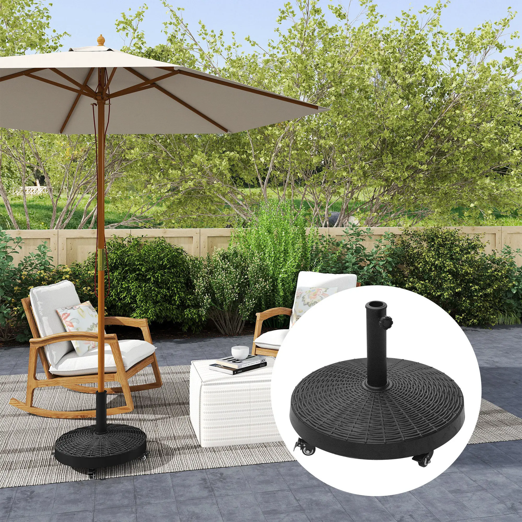 Outsunny Resin Patio Umbrella Base Parasol Stand Weight Deck Holder w/ Wheels Outdoor - Parasol