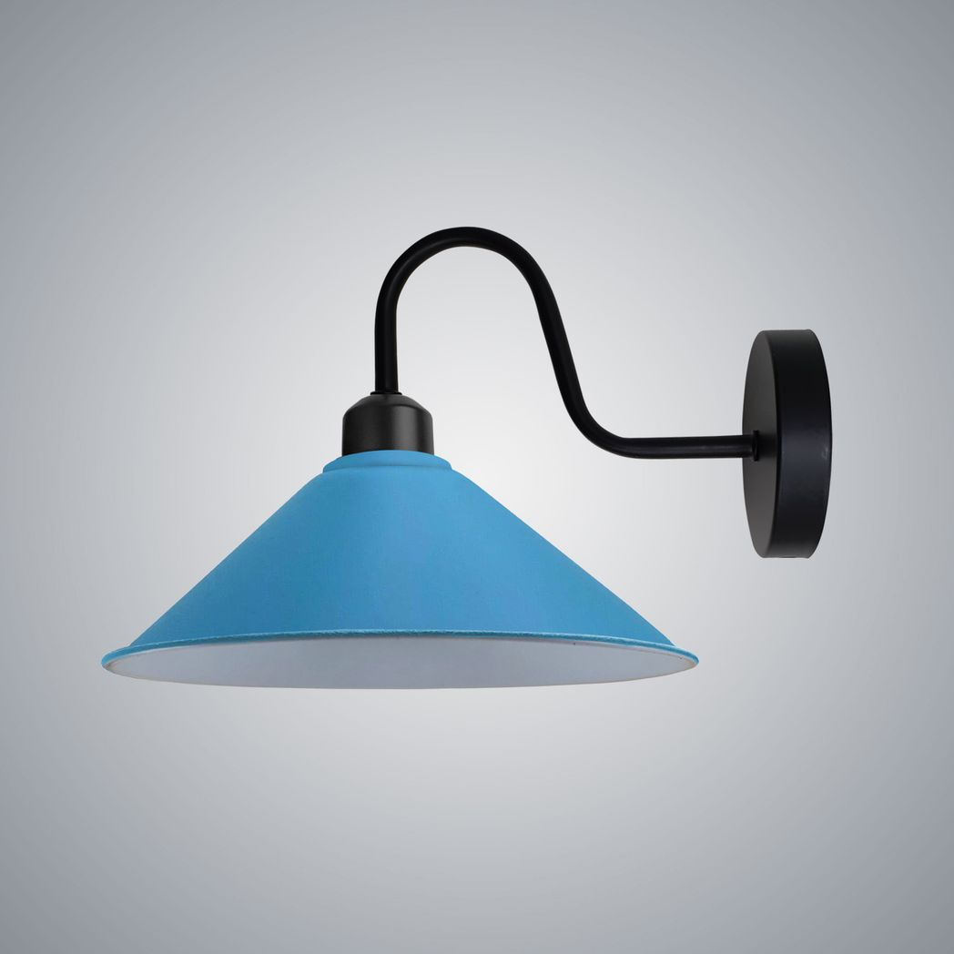 Premium Wall Light Cone Shade Swan Neck E27 Base Blue Home blue cone shade wall lamp with swan neck.