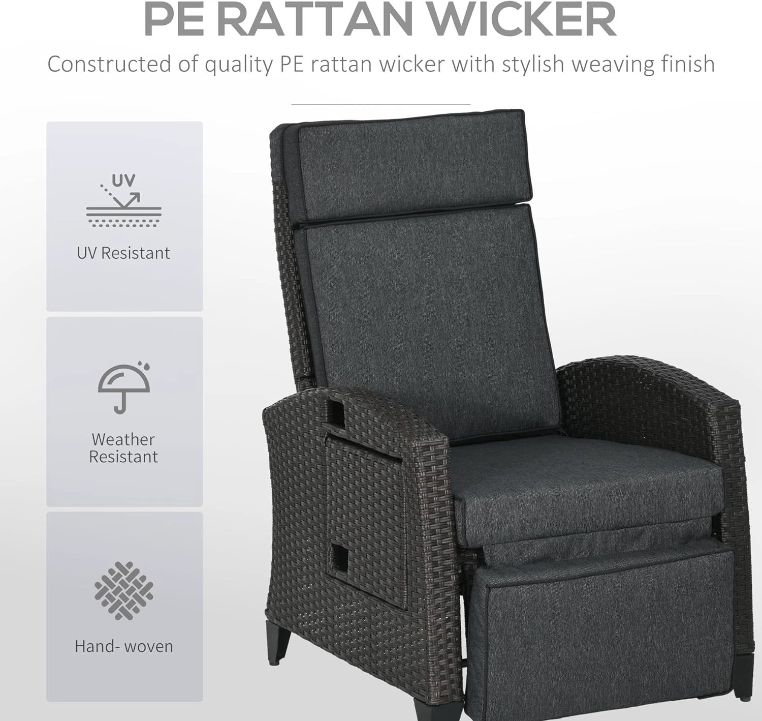Outsunny Outdoor Recliner Chair with Cushion Rattan Reclining Lounge Chair by Outsunny