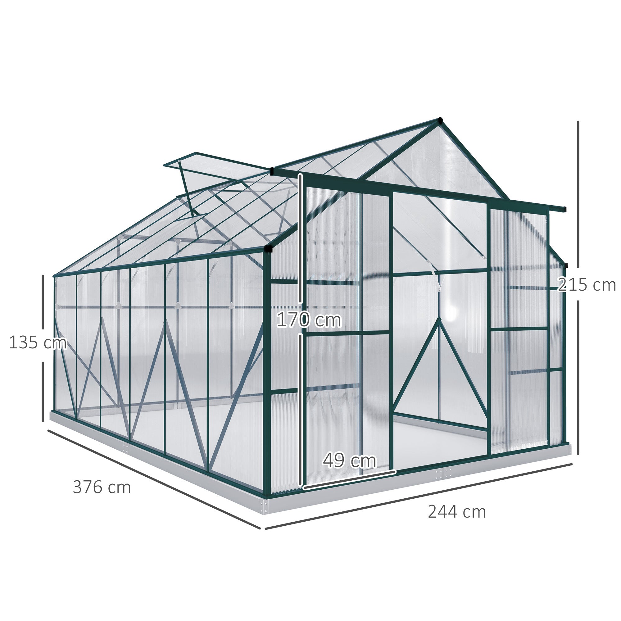 Outsunny Walk In Greenhouse 8x12 Ft With Polycarbonate Panels And Double Sliding Door For Gardeners - Unbranded - Home Symphony