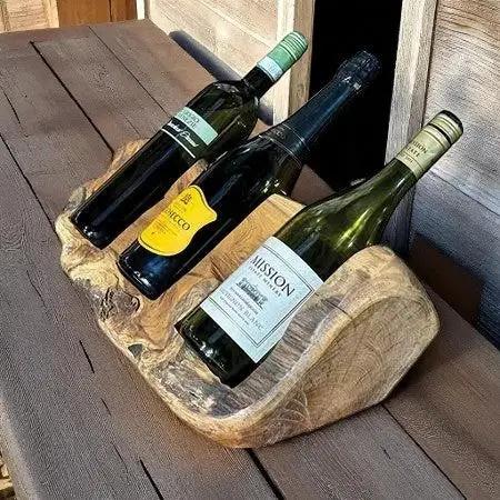 MSL 45CM TEAK ROOT TRIPLE WINE HOLDER - Wine Rack