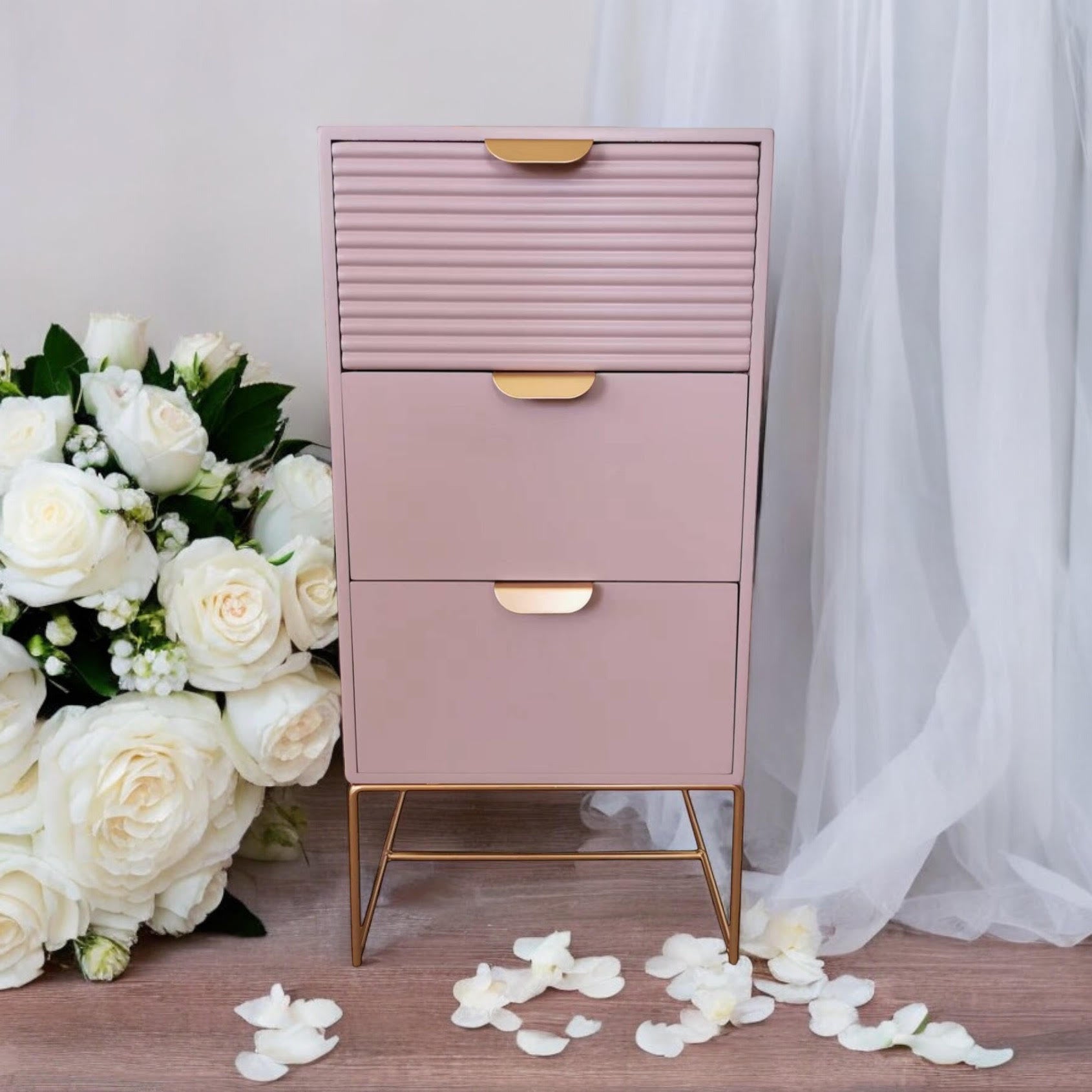 Chic Pink Nightstand 64cm Three Drawer For Kids - MSL - Home Symphony