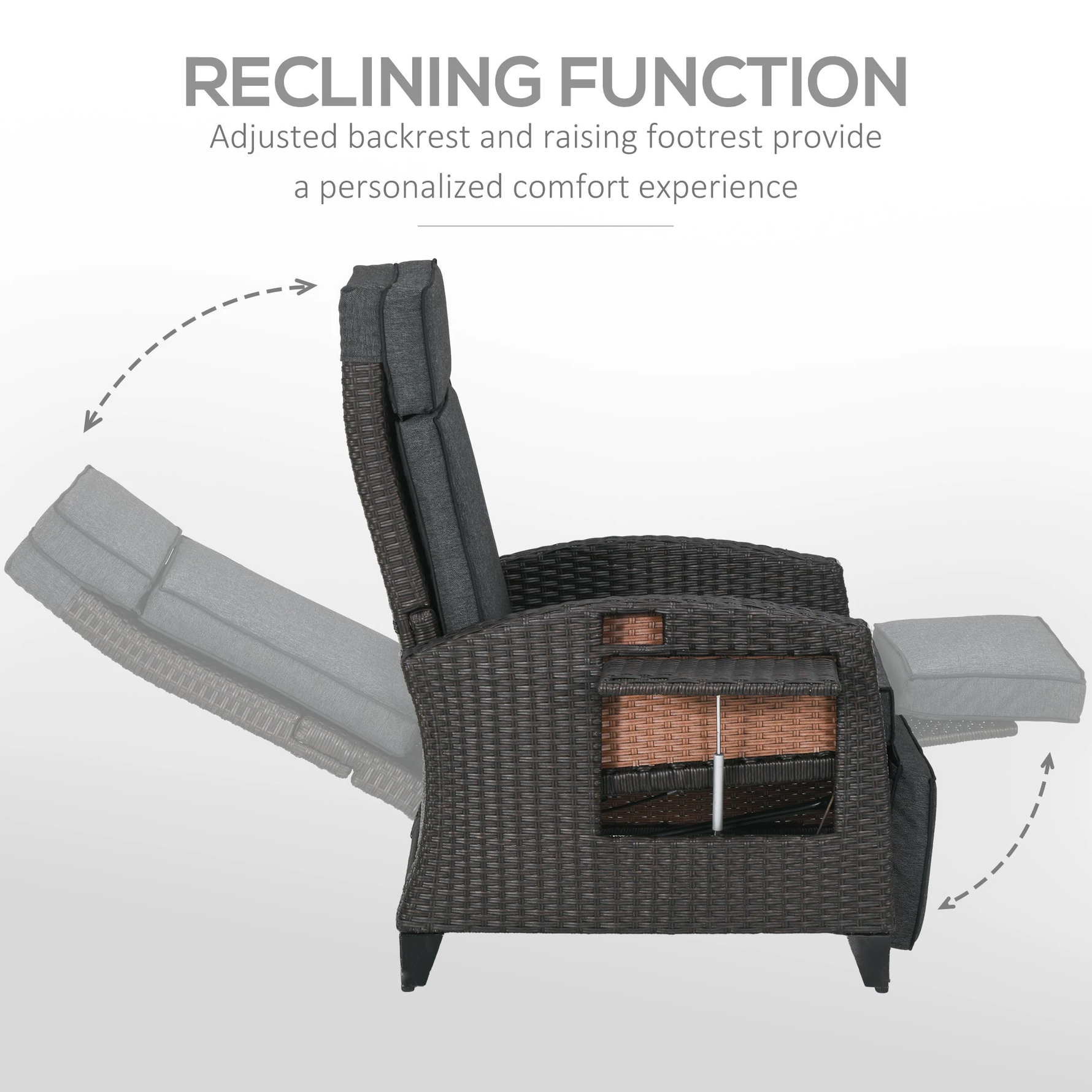 Outsunny Outsunny Outdoor Recliner Chair with Cushion Rattan Reclining Lounge Chair - Uncategorized Recliner