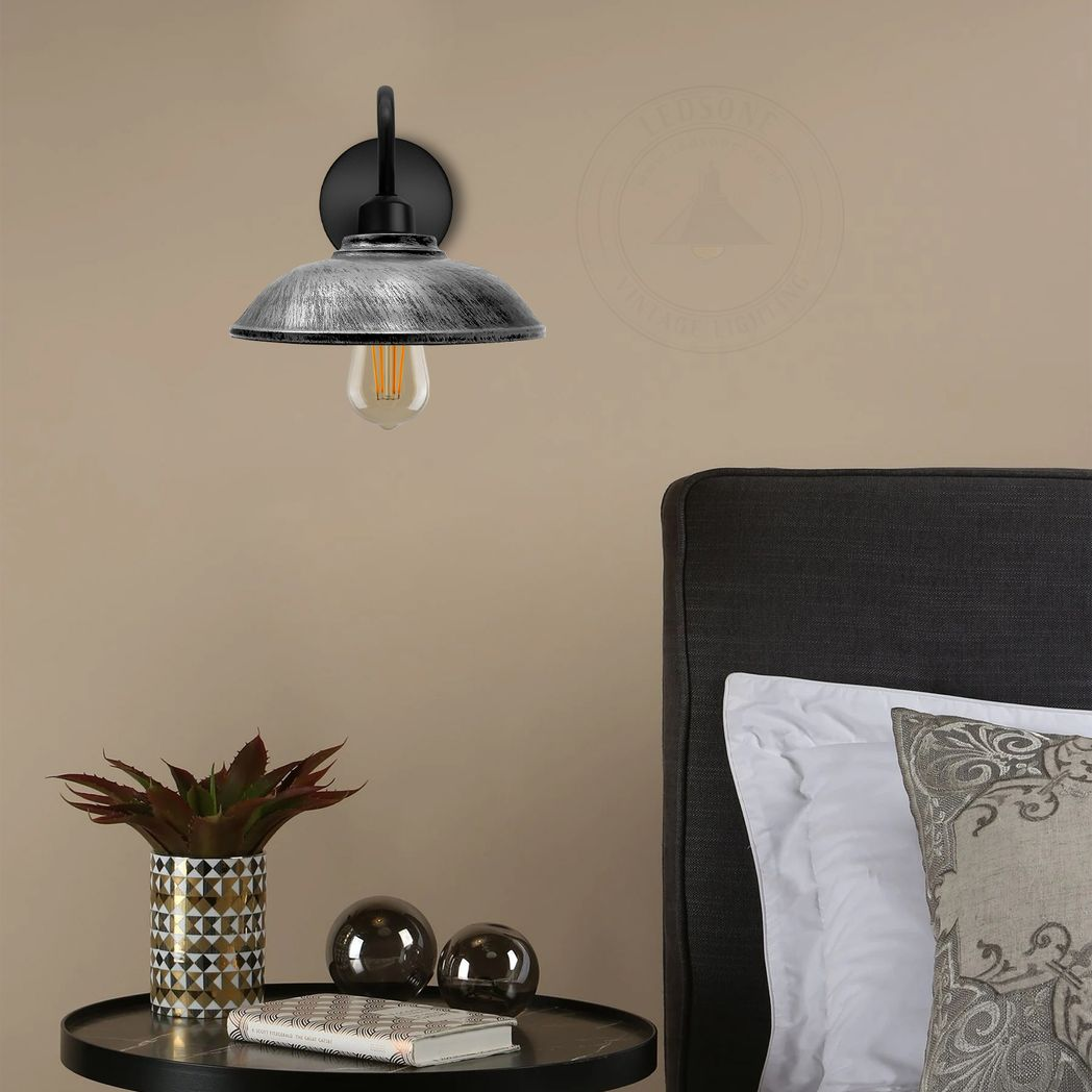 Brushed Silver Wall Light Fixture Swan Neck Hemisphere Home by Home Symphony for warm bedside glow.