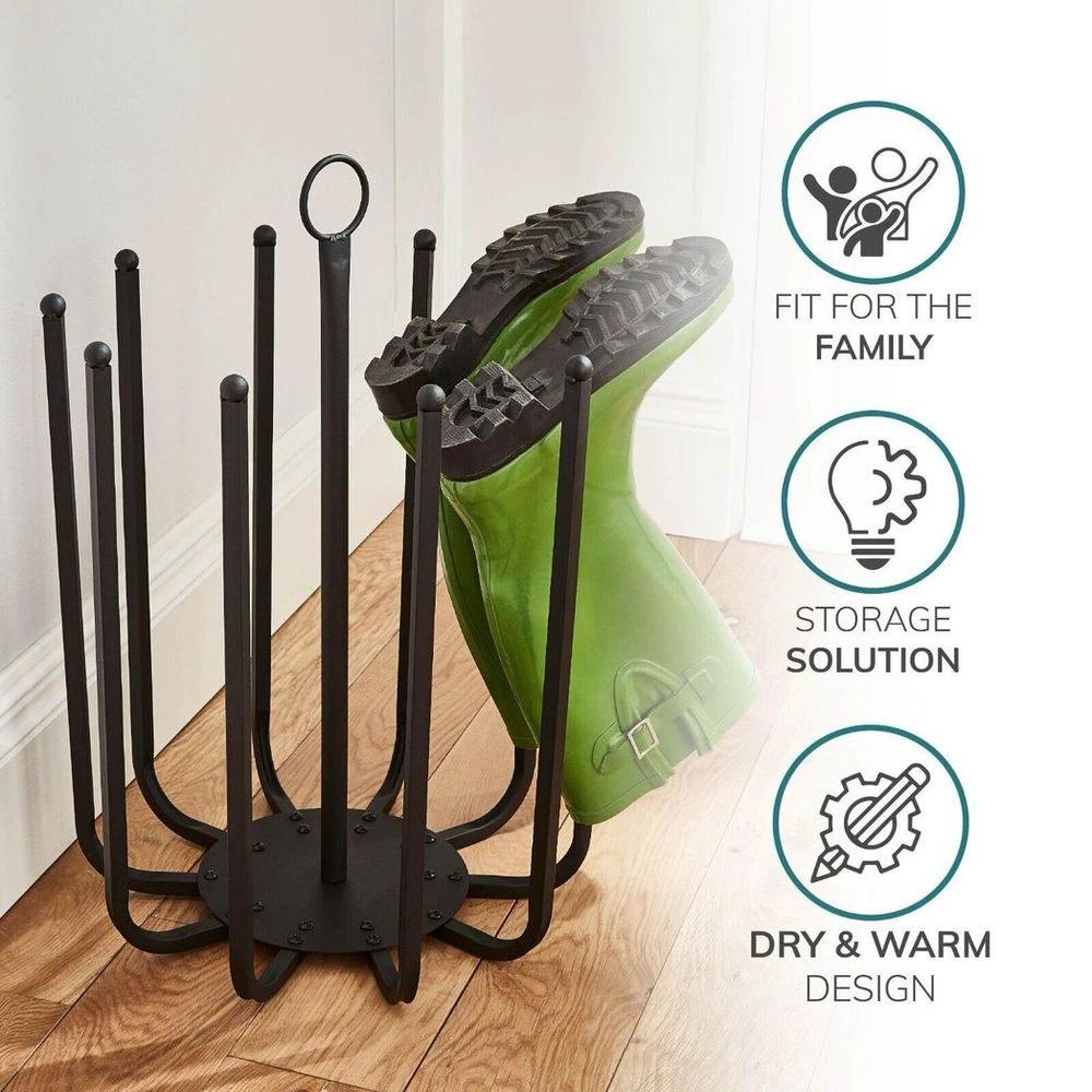 5 Pair Black Round Boot Shoe Rack Welly Holder Stand Storage Organizer by Direct Online Houseware