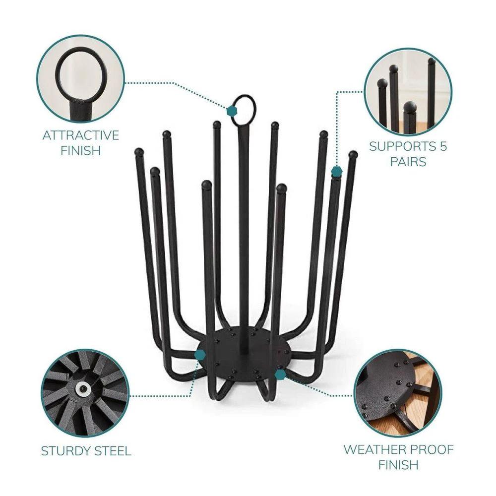 5 Pair Black Round Boot Shoe Rack Welly Holder Stand Storage Organizer by Direct Online Houseware