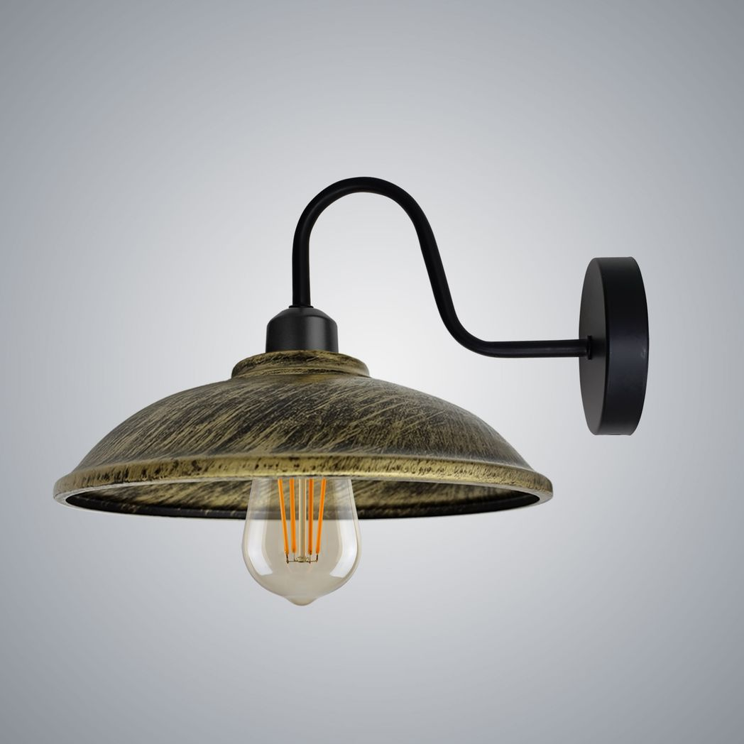 Brushed Brass Wall Light Swan Neck Hemisphere For Bedroom by Home Symphony, a black swan-neck wall sconce.