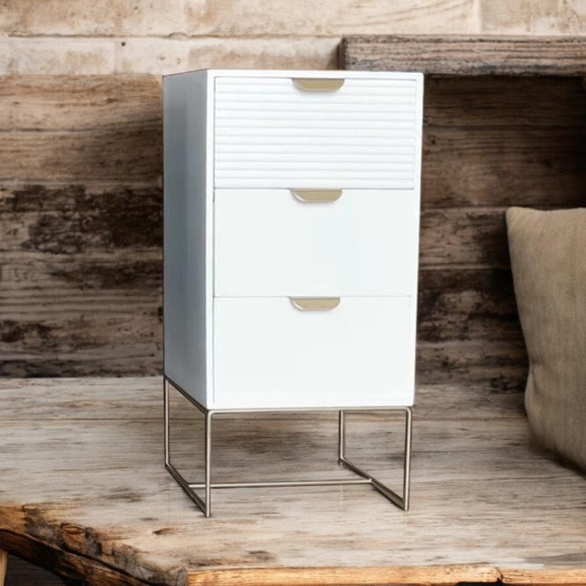 Premium White Wood Bedside Table 64cm Wide Decorative Scalloped Edge Three Drawer For Small Bedrooms - MSL - Home Symphony