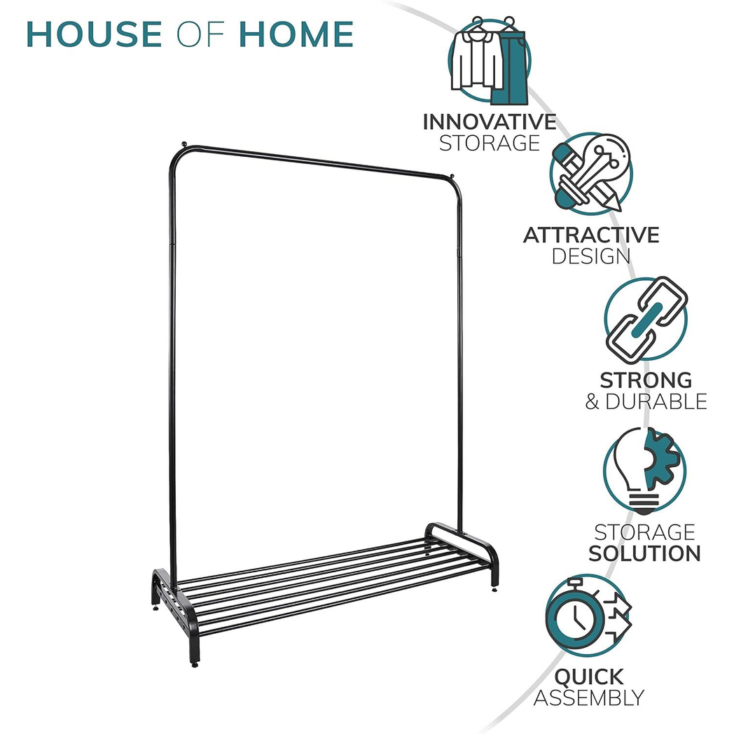 Premium Clothes Rail Black Powder Coated Wide With Shelf - Direct Online Houseware - Home Symphony