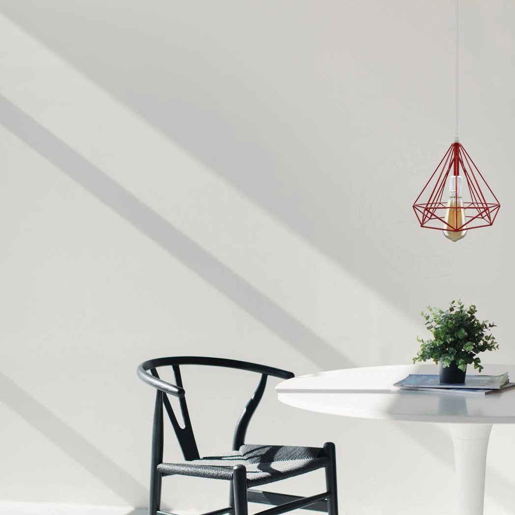LEDSONE Red Vintage Industrial Pendant Lamp Geometric Cage E27 Loft Lighting For Home Decor - Ceiling Lights