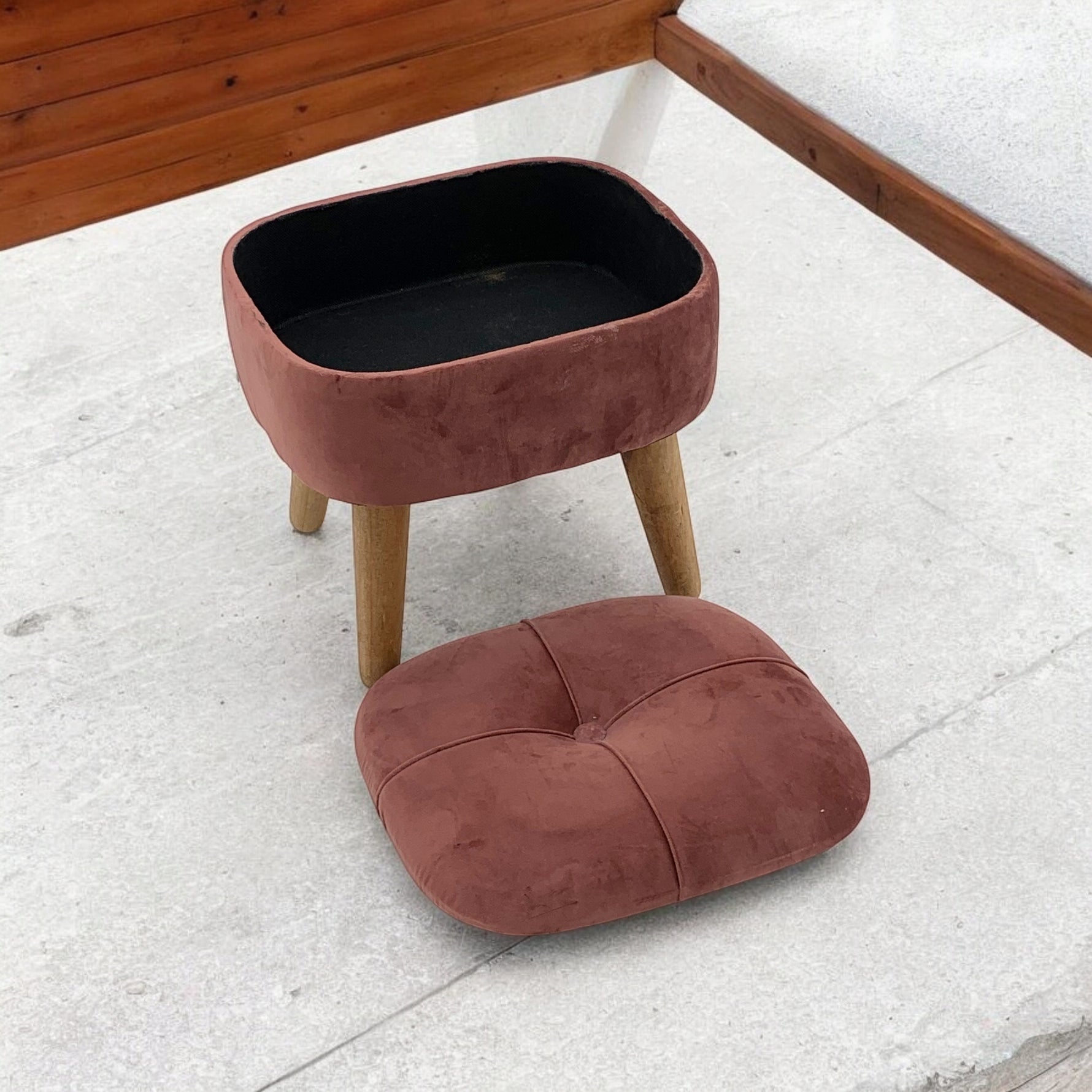 Velvet Pink Stool Compact Cushioned Footrest - MSL - Home Symphony
