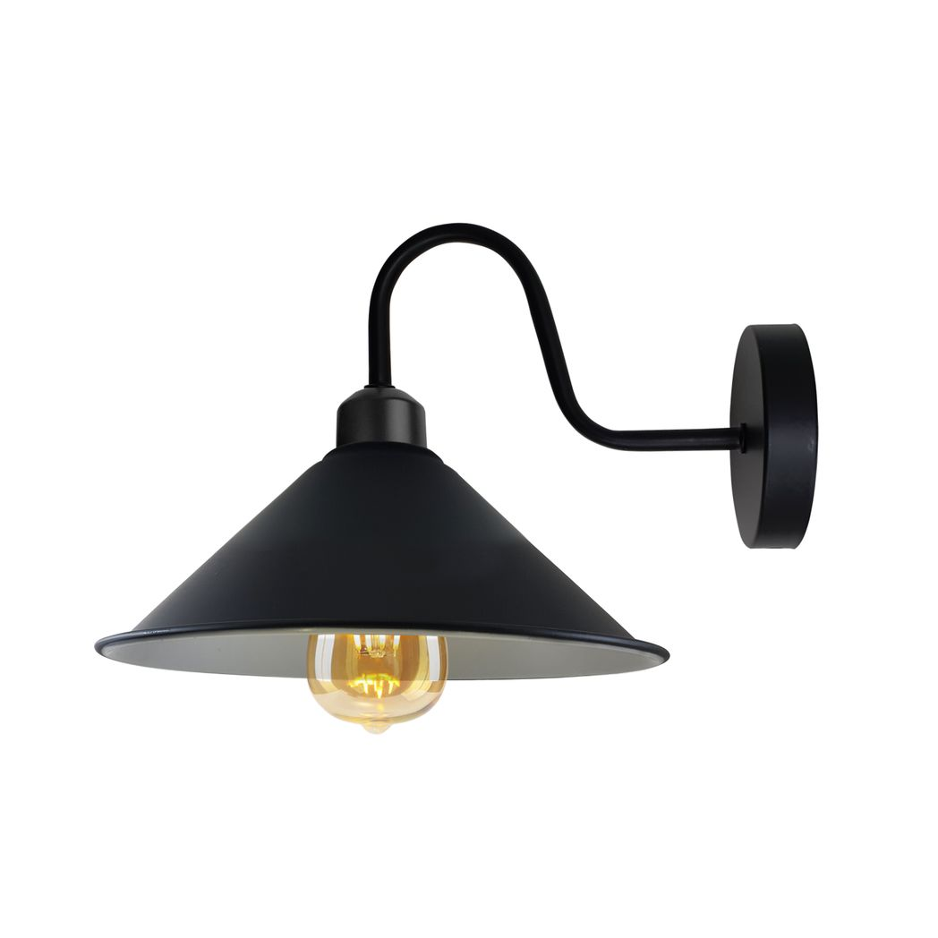 Home Symphony Premium Wall Sconce Cone Shade Swan Neck Dimmable Home – black wall lamp.