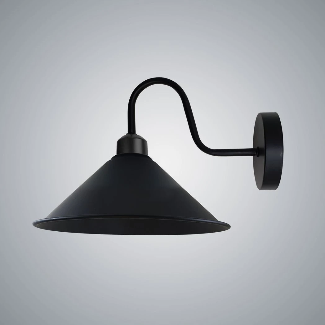 Black Wall Sconce Cone Shade Swan Neck E27 For Living Room by Un-branded