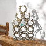 MSL 65CM ANTIQUE BRASS HORSESHOE 12 BOTTLE WINE RACK - Wine Rack