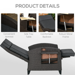 Outsunny Outsunny Outdoor Recliner Chair with Cushion Rattan Reclining Lounge Chair - Uncategorized Recliner