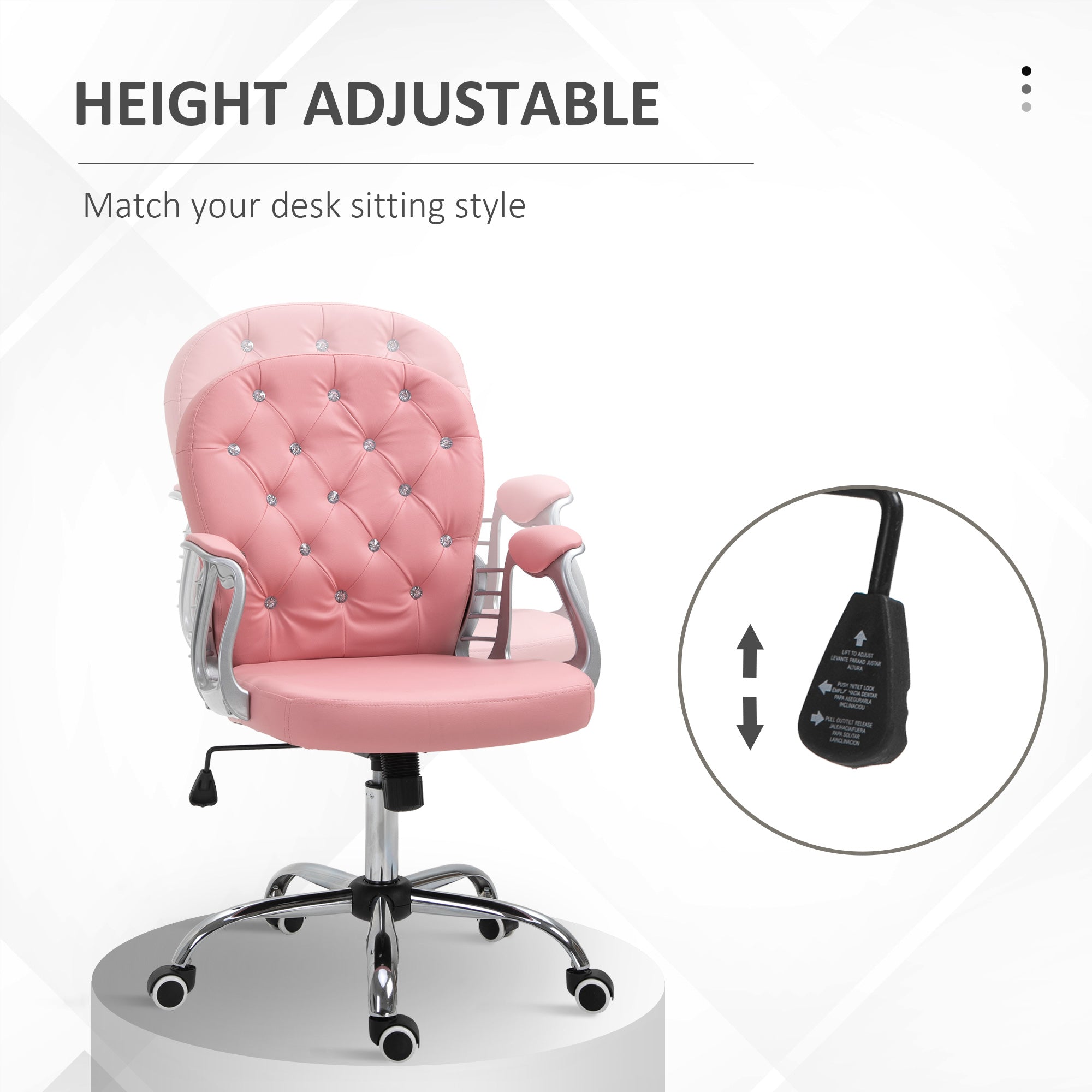 Stylish Vinsetto Office Chair PU Diamante Padded Ergonomic 360° Swivel features plush padding and adjustable height.