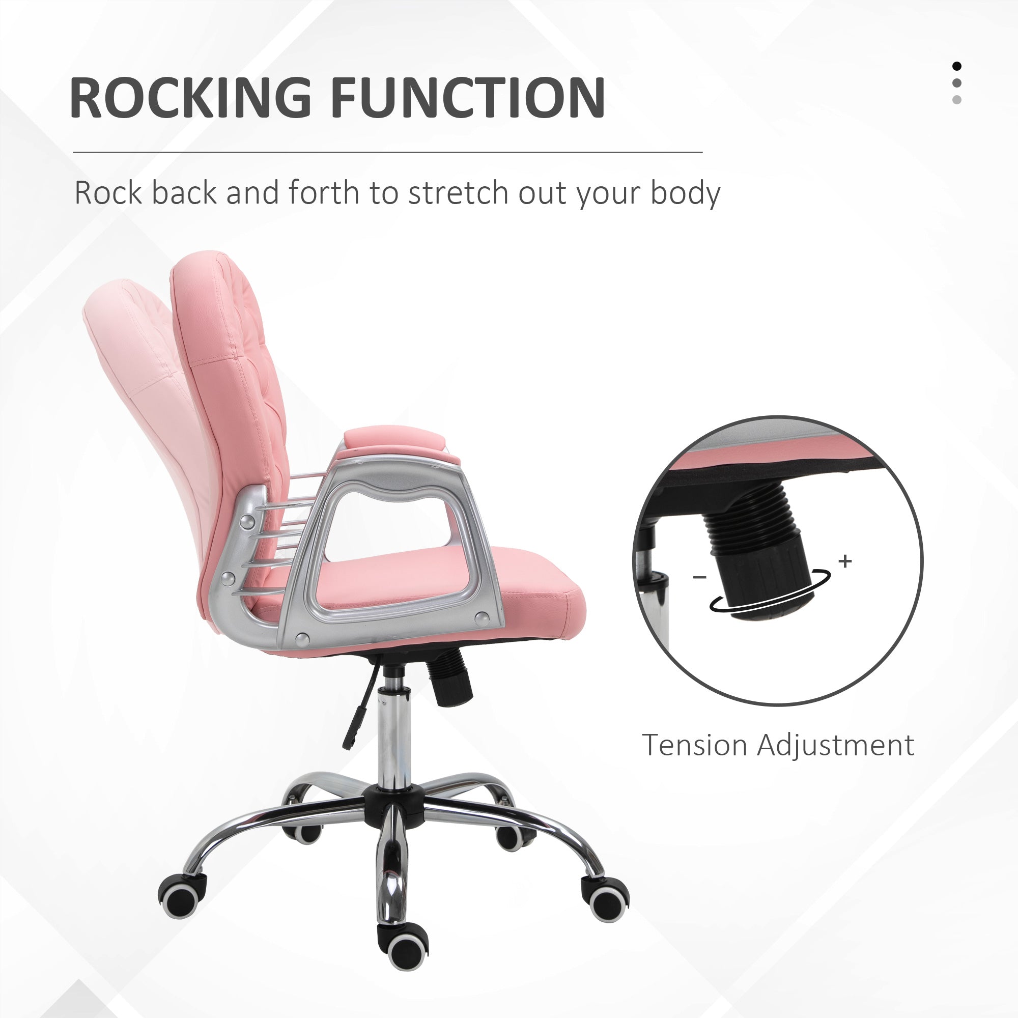 Vinsetto Office Chair PU Diamante Padded Ergonomic 360° Swivel features a chic design with a rocking function for comfort.