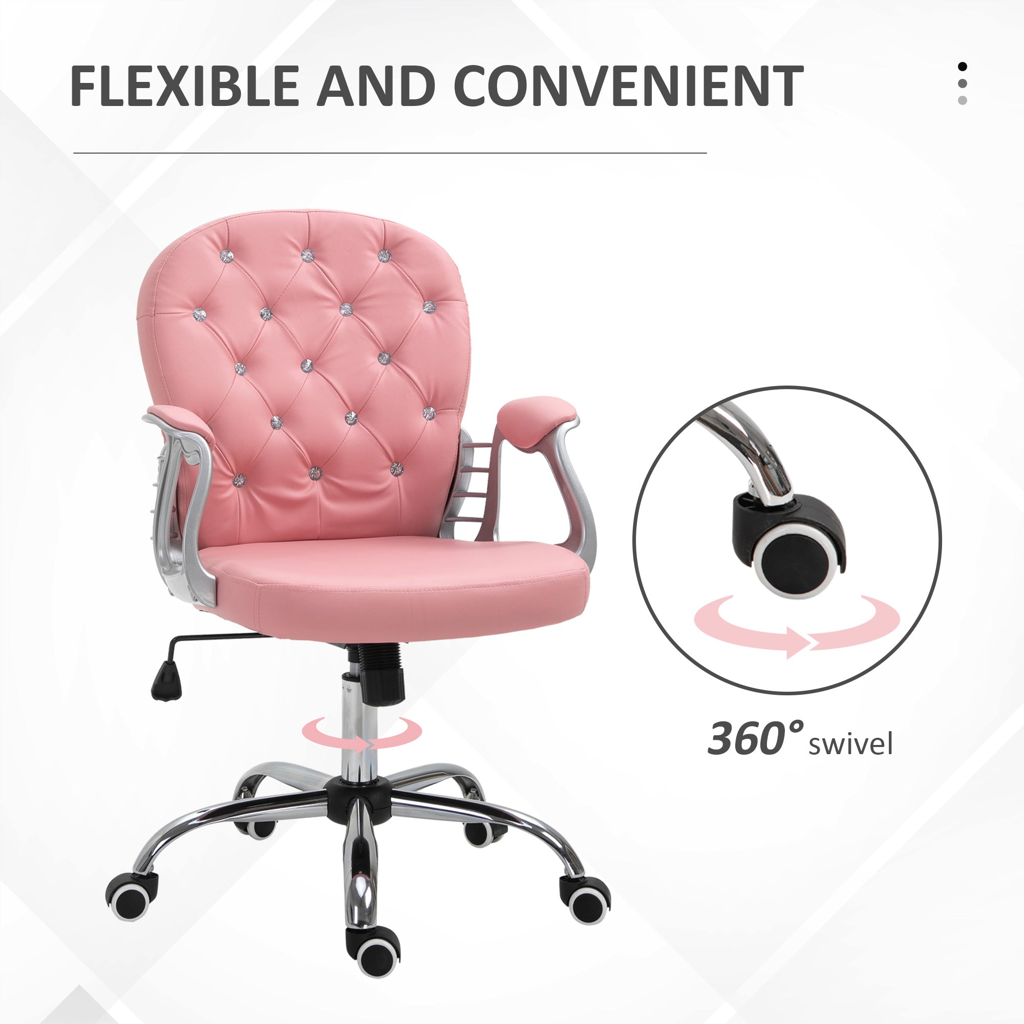 Vinsetto Office Chair PU Diamante Padded Ergonomic 360° Swivel offers style and comfort for your workspace.