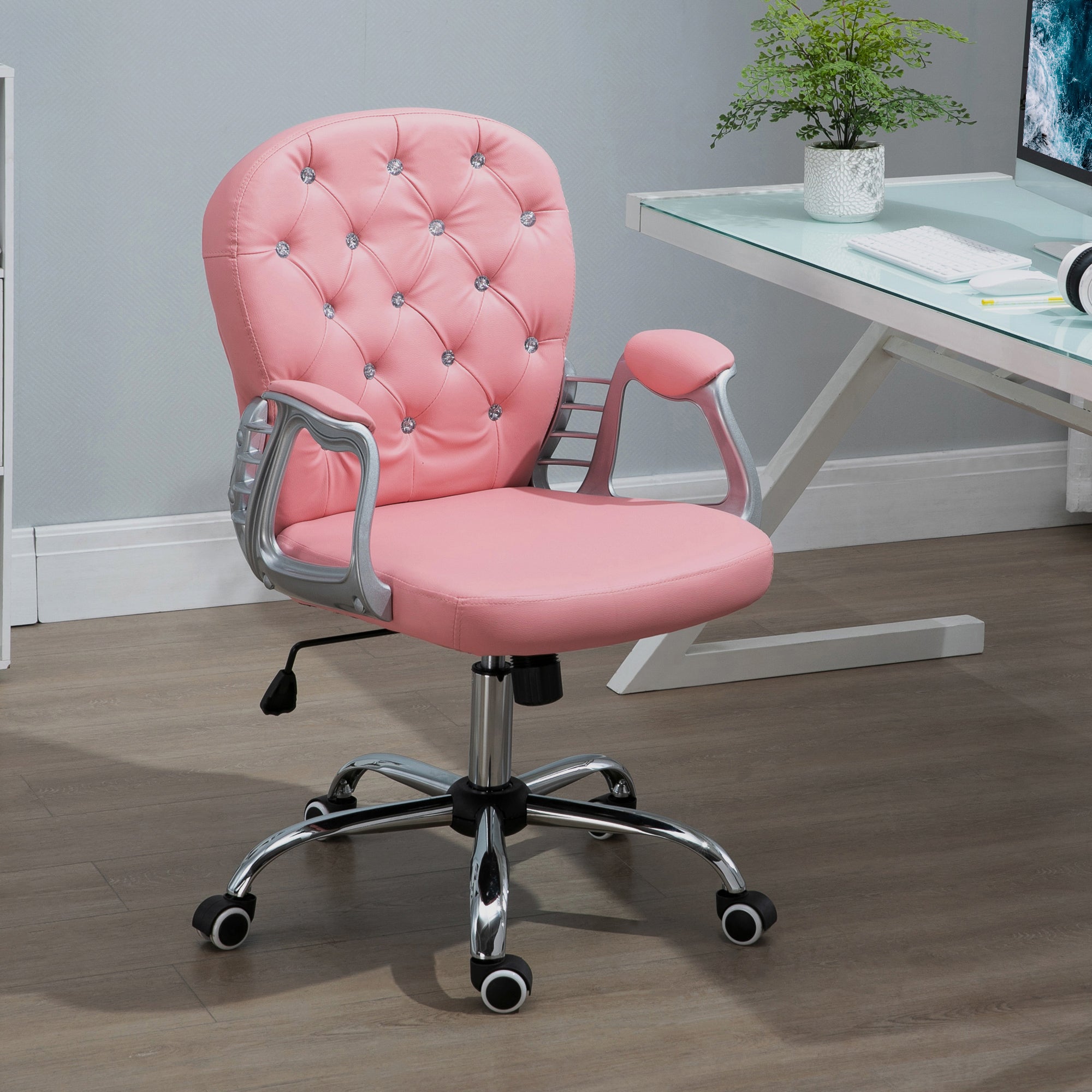 Stylish Vinsetto Office Chair PU Diamante Padded Ergonomic 360° Swivel adds glam and comfort to your workspace.