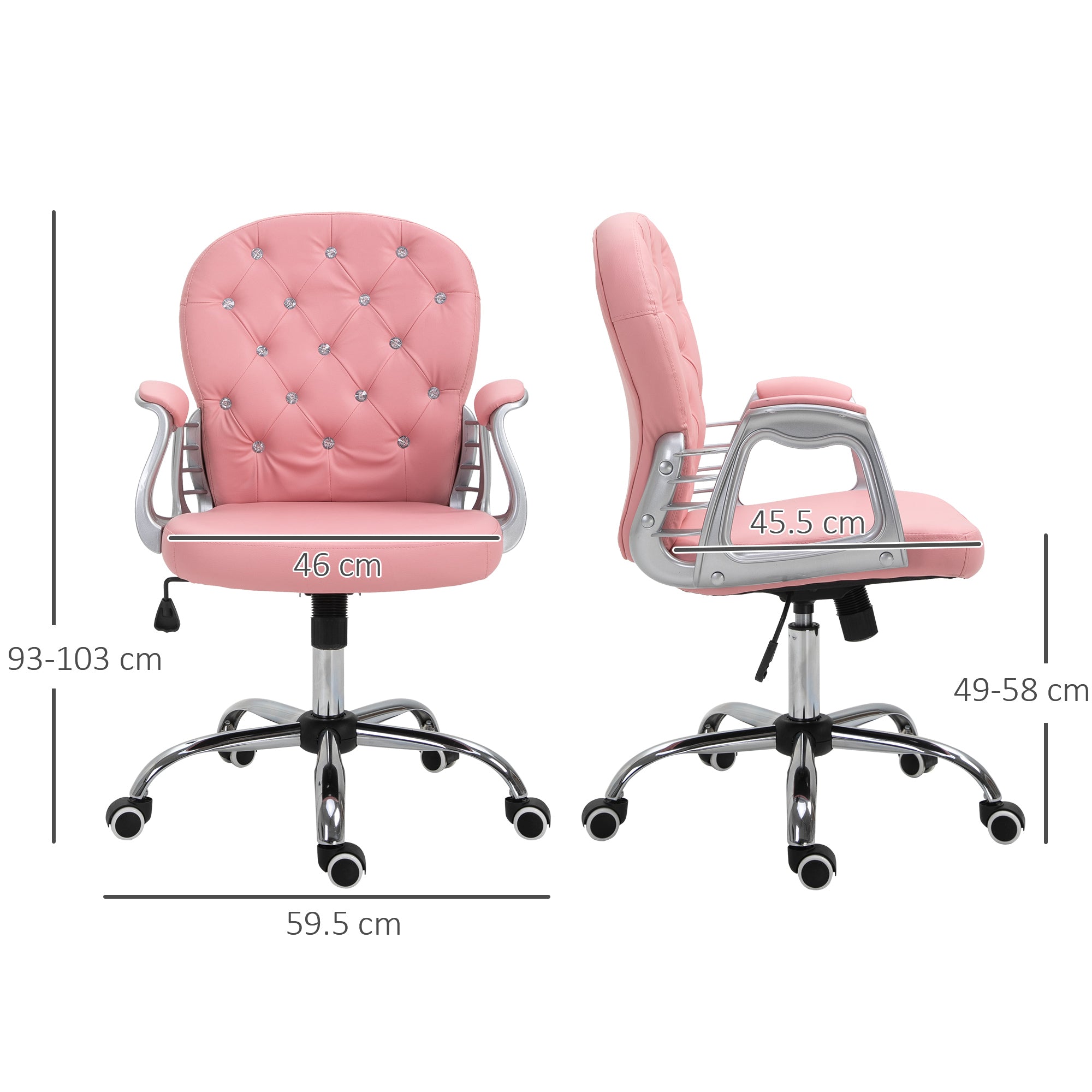 Vinsetto Office Chair PU Diamante Padded Ergonomic 360° Swivel offers stylish comfort with plush padding and elegant design.