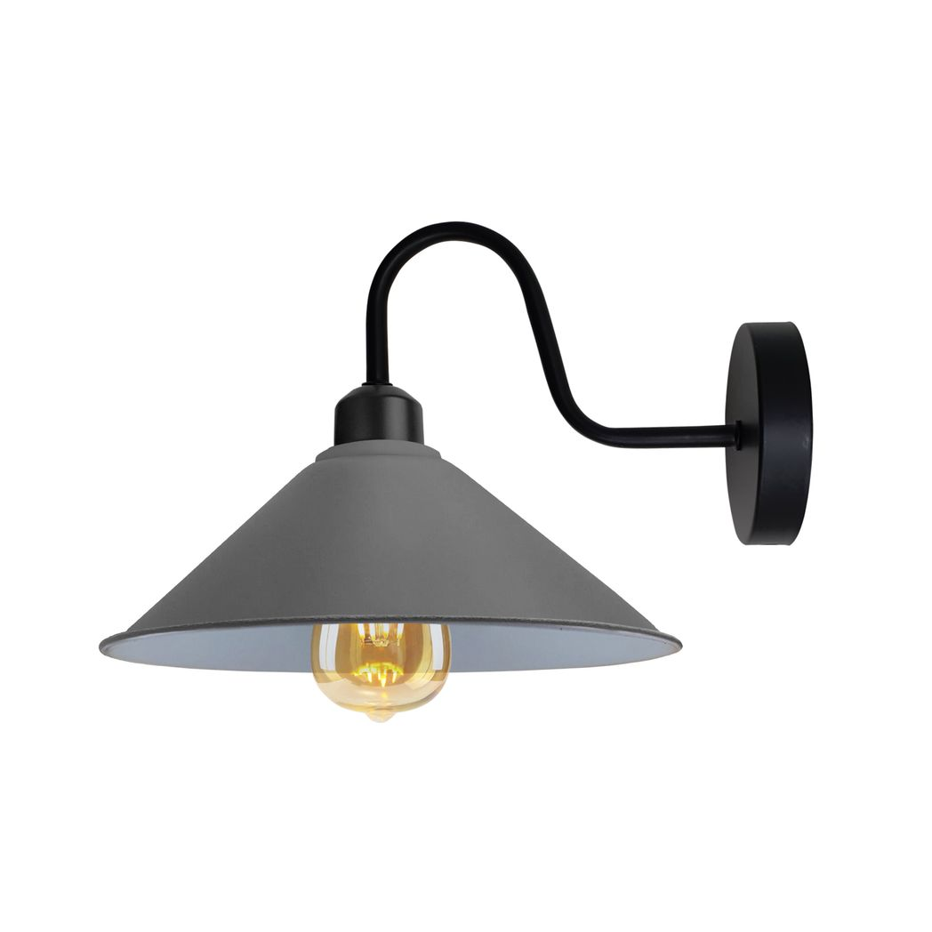 Premium Grey Wall Lamp Cone Shade Swan Neck For E27 Socket by Home Symphony with cone shade, swan neck, wall mount.