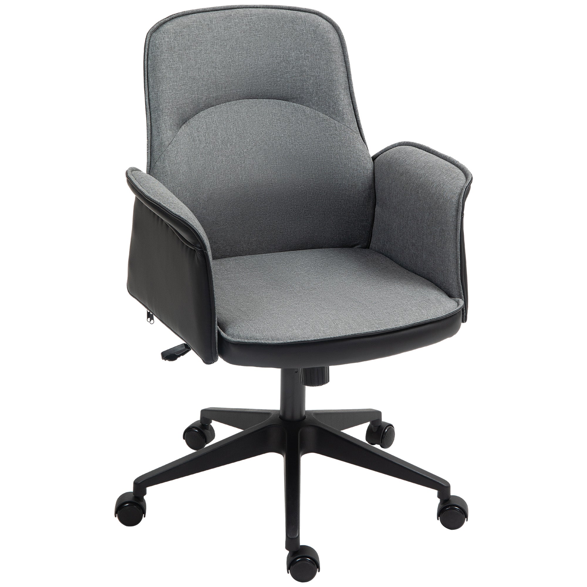 HOMCOM Office Chair, Linen Desk Chair with Adjustable Height Grey - Home Symphony