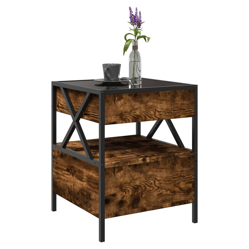 vidaXL Coffee Table 40x40x51 cm Infinity LED Mirror Smoked Oak Finish For Living Room - vidaXL - Home Symphony