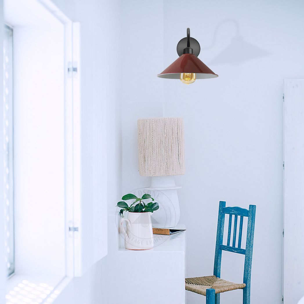 Burgandy Wall Light Swan Neck Cone Shade E27 Base Socket by Home Symphony, retro task lighting