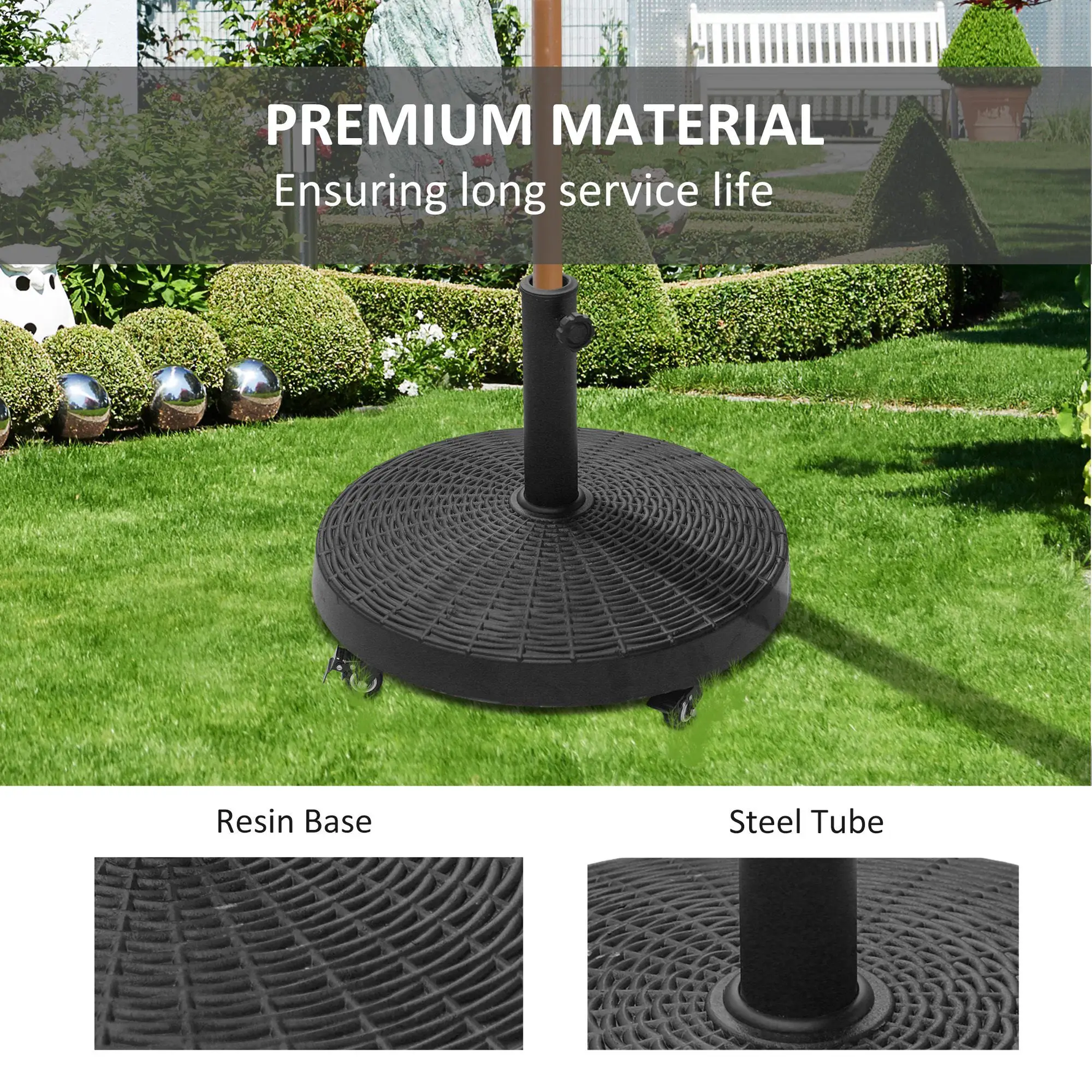 Outsunny Resin Patio Umbrella Base Parasol Stand Weight Deck Holder w/ Wheels Outdoor - Parasol