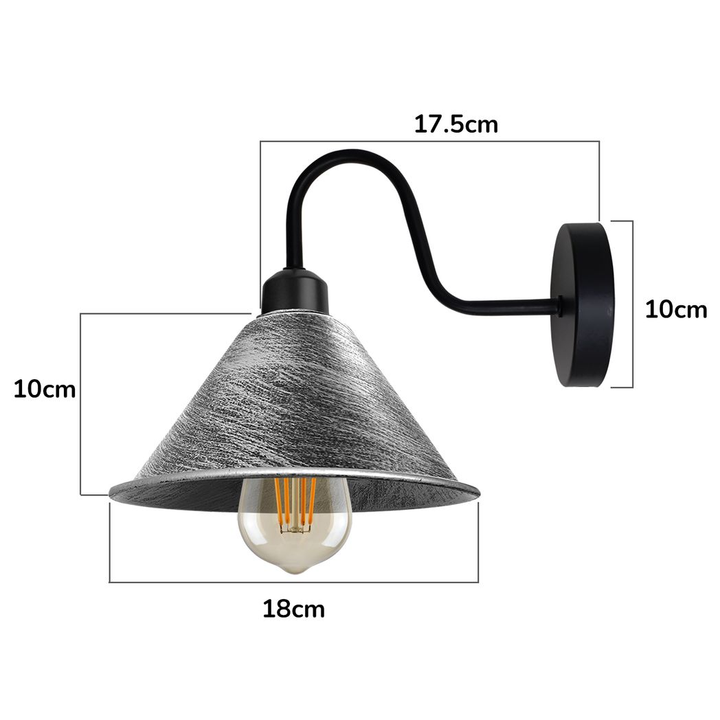 Brushed Silver Wall Light Cone Shade E27 Dimmable Hallway by Home Symphony, wall-mounted with brushed cone shade.
