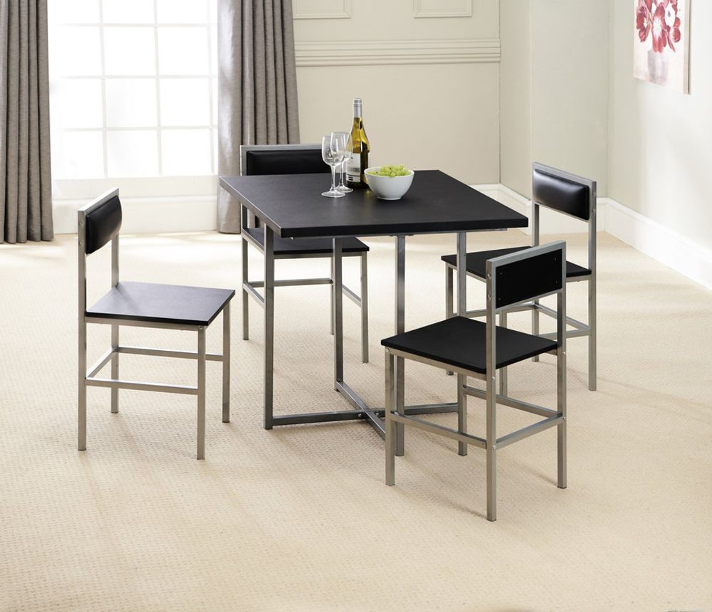 4 Chair Dining Set Black/Silver - Dining Set from Greenhurst