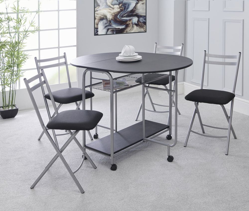Stowaway 4 seat dining set - black / silver - L115 x D84 x H80cm - Dining Set from Greenhurst