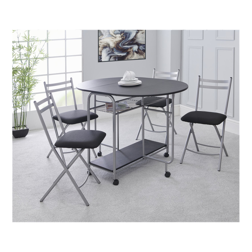 Stowaway 4 seat dining set - black / silver - L115 x D84 x H80cm - Dining Set from Greenhurst
